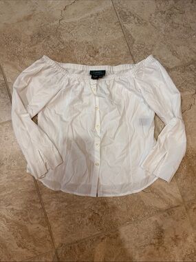 Lauren Ralph Lauren White Off-Shoulder Button Front Blouse
